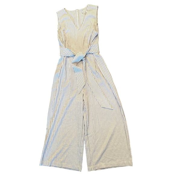 Calvin Klein Striped Sleeveless Cropped Jumpsuit Wide Leg Size 12 Workwear Chic - Picture 8 of 9